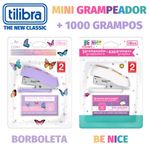 Mini Grampeador Decorado Tilibra + Grampos Be Nice Borboletas Tom Pastel