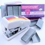 Mini Grampeador Decorado Tilibra + Grampos Be Nice Borboletas Tom Pastel