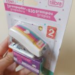 Mini Grampeador Decorado Tilibra + Grampos Be Nice Borboletas Tom Pastel