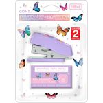 Mini Grampeador Decorado Tilibra + Grampos Be Nice Borboletas Tom Pastel