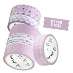 Kit 6 Washi Tape Fita Adesiva BRW Tom Pastel Estampada