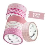Kit 6 Washi Tape Fita Adesiva BRW Tom Pastel Estampada