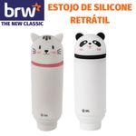 Estojo Estampado de Silicone BRW Retrátil Fofo em Formato de Panda ou Gatinho