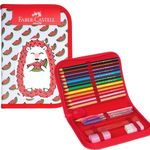 Estojo Faber Castell Mamíferos - Preguiça e Porco Espinho - Lápis de Cor + Borracha + Apontador + Caneta + Lápis + Régua