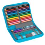 Estojo Faber Castell Mamíferos - Preguiça e Porco Espinho - Lápis de Cor + Borracha + Apontador + Caneta + Lápis + Régua