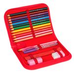 Estojo Faber Castell Mamíferos - Preguiça e Porco Espinho - Lápis de Cor + Borracha + Apontador + Caneta + Lápis + Régua