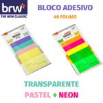 Bloco Notas Adesivas Transparente BRW - Tom Pastel e Neon (40 Folhas)