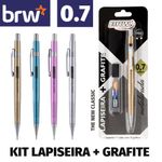 Kit Lapiseira 0.7mm + Grafite BRW - Cores Metalizadas Tom Pastel - Prata, Dourada, Azul e Rosa