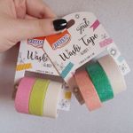 Kit Fita Adesiva Washi Tape BRW Glossy - Tom Pastel com Glitter - 3 unidades
