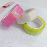 Kit Fita Adesiva Washi Tape BRW Glossy - Tom Pastel com Glitter - 3 unidades