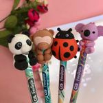 Lápis Cis Agarradinho Fofo com Borracha - Bichinhos - Joaninha - Koala - Panda e Macaquinho