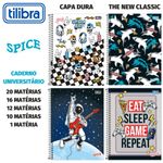 Caderno Universitário Spice Capa Dura Masculino - 20, 16, 12, 10 ou 1 Matéria - Astronauta, Gamer, Tubarão e Caveira