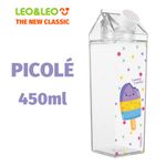 Garrafa Plástica Leo&Leo Fofa 450ml - Picolé e Milk - Formato Caixa de Leite