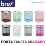 Porta Caneta BRW Aramado Redondo ou Quadrado - Preto, Prata e Rosa Rosé Gold Tom Pastel