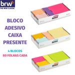 Kit Bloco de Notas Adesivas BRW Caixa Presente - 4 Blocos de 80 Folhas Colorido
