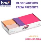 Kit Bloco de Notas Adesivas BRW Caixa Presente - 4 Blocos de 80 Folhas Colorido