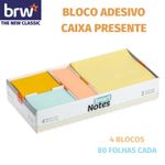 Kit Bloco de Notas Adesivas BRW Caixa Presente - 4 Blocos de 80 Folhas Colorido
