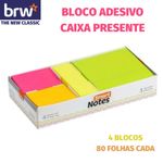 Kit Bloco de Notas Adesivas BRW Caixa Presente - 4 Blocos de 80 Folhas Colorido