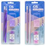 Kit Escolar Cis Colors - Caneta Cis Spiro + Lápis Tom Pastel + Apontador + Borracha Spring
