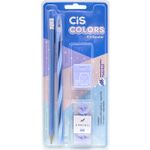 Kit Escolar Cis Colors - Caneta Cis Spiro + Lápis Tom Pastel + Apontador + Borracha Spring