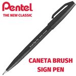 Caneta Pentel Brush Sign Pen Preta