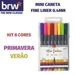 Kit Mini Caneta BRW Fine Liner Ponta Ultra Fina 0.4mm - 8 Cores