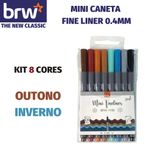 Kit Mini Caneta BRW Fine Liner Ponta Ultra Fina 0.4mm - 8 Cores