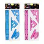 Kit Jogo Geométrico Flexível BRW Rosa ou Azul - Régua, Transferidor, Esquadro