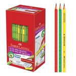 Kit Lápis Faber Castell Régua 2B Triangular - Vermelho, Verde e Amarelo