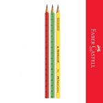 Kit Lápis Faber Castell Régua 2B Triangular - Vermelho, Verde e Amarelo