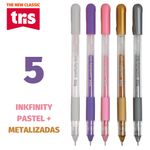 Kit Caneta em Gel Tris Inkfinity Glitter Fashion Tom Pastel Metálicas  Coloridas - Ponta 1mm