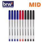 Kit Caneta BRW Mid Ponta Média 1.0mm - Corpo Transparente para ENEM - Azul, Preta e Vermelha