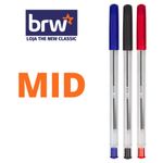 Kit Caneta BRW Mid Ponta Média 1.0mm - Corpo Transparente para ENEM - Azul, Preta e Vermelha