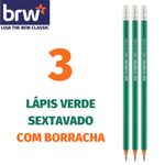 Kit Lápis BRW HB N°2 com ou sem Borracha - Preto ou Verde - Redondo ou Sextavado