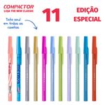 Kit Caneta Compactor POP Ponta Fina 0.7mm Tons Pastel Prata Ouro - Escrita Azul