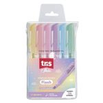 Caneta Marca Texto Tris Flash Corpo Decorado Tom Pastel e Neon - Rosa, Lilás, Azul, Verde, Amarelo, Laranja