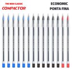 Kit Caneta Compactor Economic Fina - Azul, Preto e Vermelha