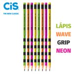 Kit Lápis com Borracha Cis Wave Grip Neon HB N°2