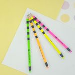 Kit Lápis com Borracha Cis Wave Grip Neon HB N°2