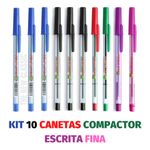 Kit Caneta Compactor Escrita Fina - Azul, Preto, Vermelho, Rosa, Roxa e Verde