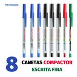 Kit Caneta Compactor Escrita Fina - Azul, Preto, Vermelho, Rosa, Roxa e Verde