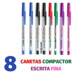 Kit Caneta Compactor Escrita Fina - Azul, Preto, Vermelho, Rosa, Roxa e Verde