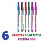 Kit Caneta Compactor Escrita Fina - Azul, Preto, Vermelho, Rosa, Roxa e Verde