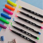 Kit Caneta Cis Brush Ponta Pincel para Lettering Aquarelável - Tom Pastel - Neon - Básicas - Tons de Cinza - Pele
