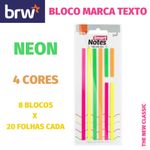 Bloco Adesivo Marca Texto BRW - Cores Pastel e Neon - 20 Folhas x 8 Blocos