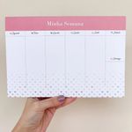 Planner de Mesa Semanal BRW Tom Pastel, Poá, Flores, Coração - 54 Folhas 250x170mm