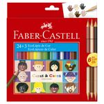 Lápis de Cor Faber-Castell 24 Cores + Tons Pastel ou Tons de Pele