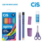 Kit Escolar Cis Spiro - 9 Itens - Lápis de Cor - Caneta - Apontador - Borracha - Tesoura - Cola