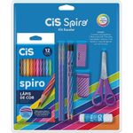 Kit Escolar Cis Spiro - 9 Itens - Lápis de Cor - Caneta - Apontador - Borracha - Tesoura - Cola