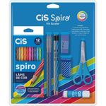 Kit Escolar Cis Spiro - 9 Itens - Lápis de Cor - Caneta - Apontador - Borracha - Tesoura - Cola